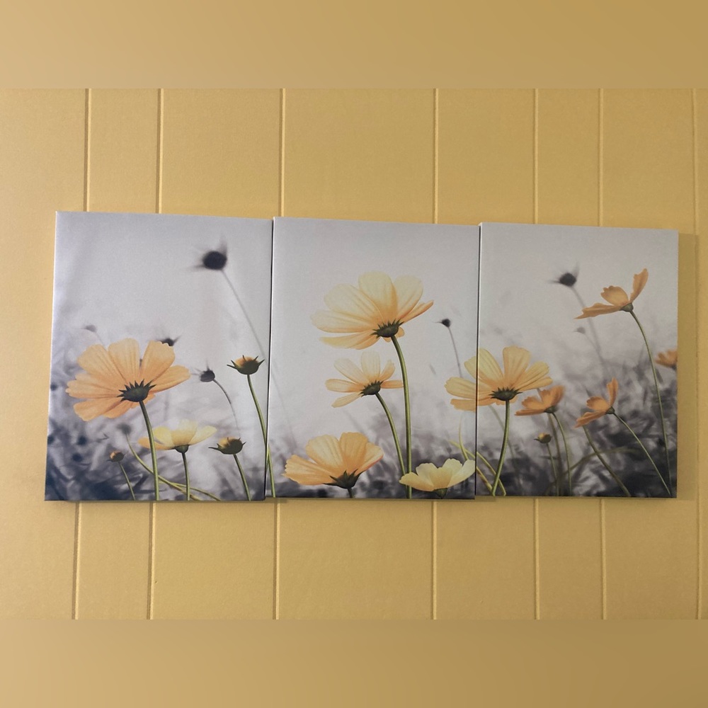Set of 3 Canvas Yellow Flowers Wall Decor (12”x16” each, 3 panels)